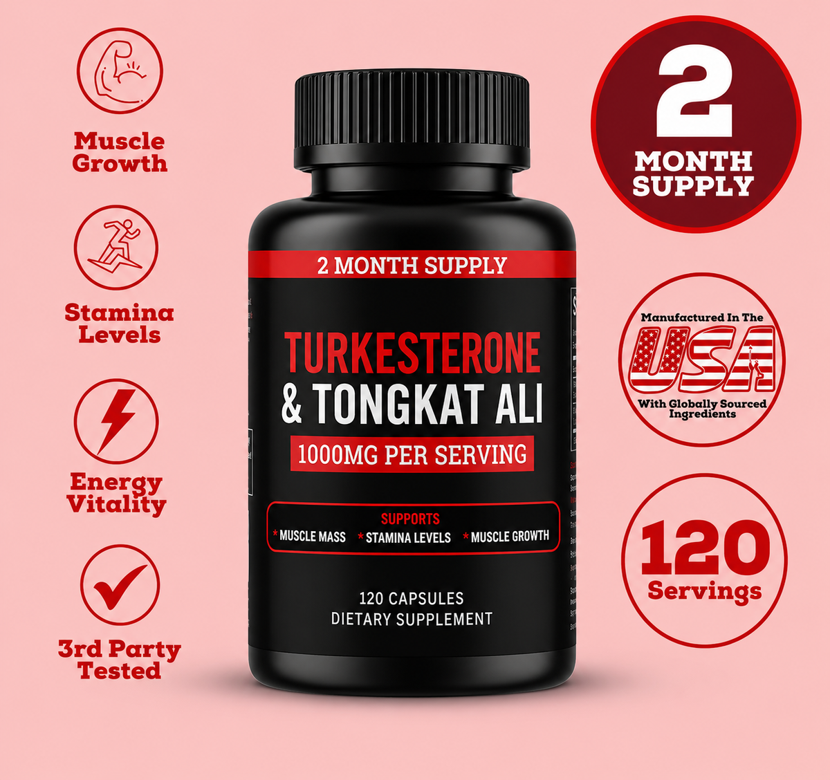 Turkesterone & Tongkat Ali 1000mg - Premium Herbal Performance Supplement
